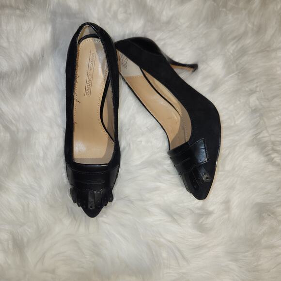 EUC Circa Joan & David black suede and leather pointed toe 3in pumps sz 6 - Picture 2 of 7